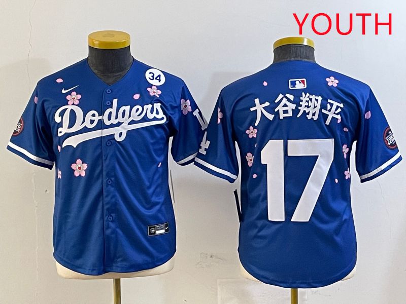 Youth Los Angeles Dodgers 17 Ohtani Blue Sakura Edition 2025 Nike MLB Jersey style 14